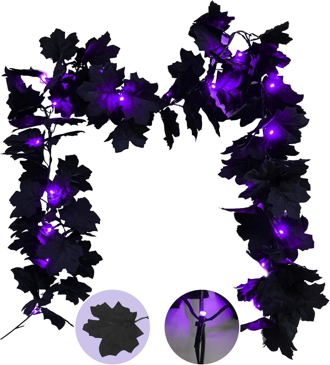 20 LED Halloween String Lights Battery Operated with Maple Leaves - 6.5 FT (Black)